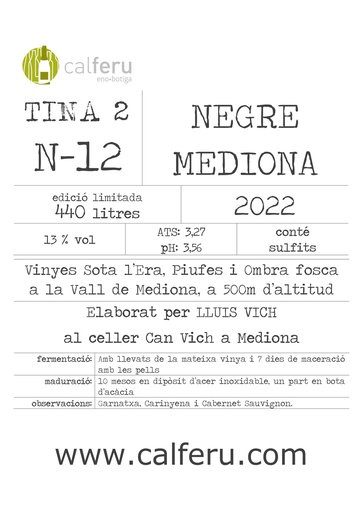 N12 VINO TINTO DE MEDIONA 2022 A GRANEL