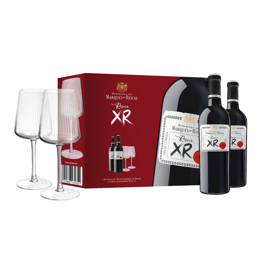 PACK MARQUES DE RISCAL TINTO XR RESERVA 2 BOT + 2 COPAS