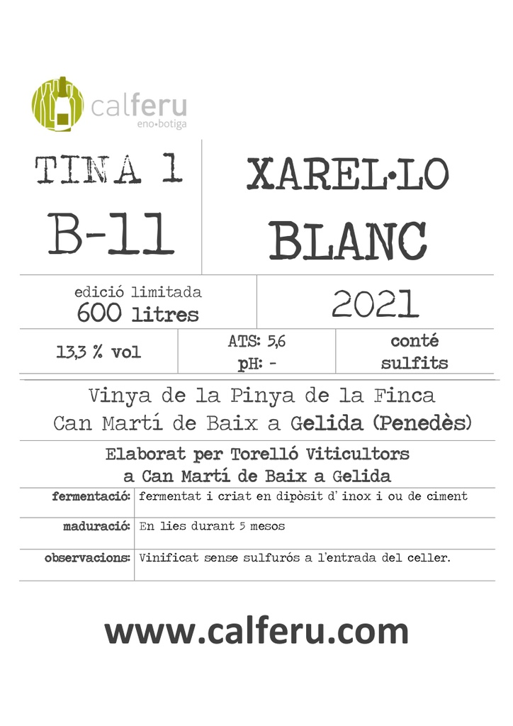 .B011 VINO BLANCO XAREL·LO A GRANEL