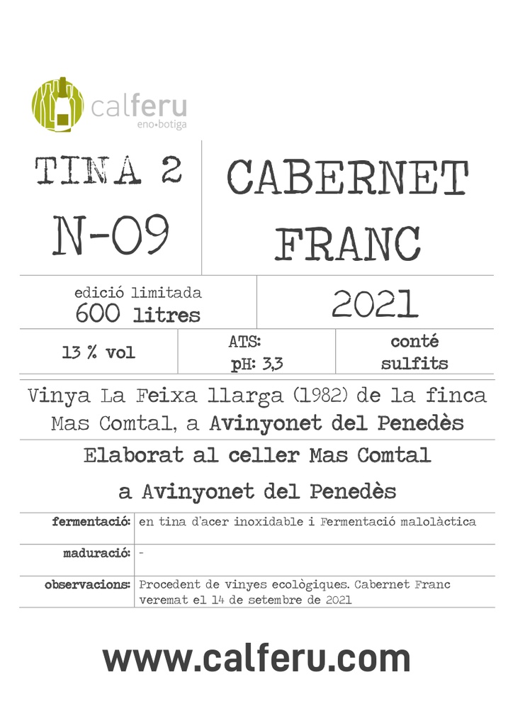N09 VINO TINTO CABERNET FRANC A GRANEL