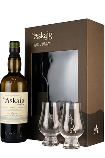 PACK PORT ASKAIG SINGLE MALT 8 YEARS + 2 COPAS
