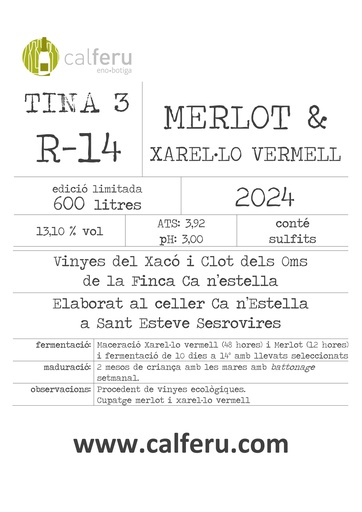 R14 VINO ROSADO MERLOT - XAREL·LO VERMELL A GRANEL (incluye envase)